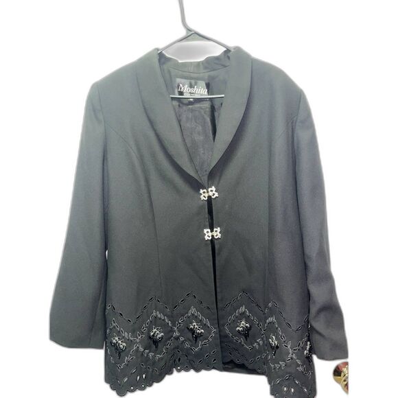 Moshita Couture Black Blazer PlusSize 18 Jeweled hook Closure Embroidered Sequin - Picture 1 of 7